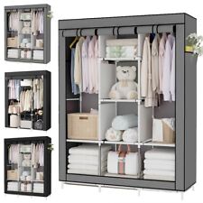 Heavy Duty Fabric Canvas Wardrobe Clothes Cupboard Hanging Rail Shelving Storage