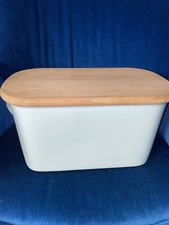 Nigella  Bread Bin Pale Duck Egg Blue Ceramic Wooden Lid Chopping Board
