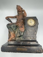 Antique French Art Nouveau Mantel Clock Egyptienne Plaster Egypt 1900 Deco Works
