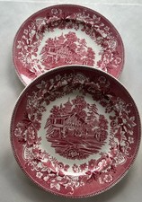 2Vintage Thos Hughes & Son Longport Staffordshire Avon Cottage Red Dinner Plates