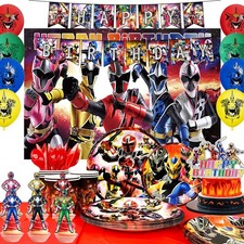 Power Rangers Birthday Decorations,98 Pcs Power Rangers Party Tableware Backdrop