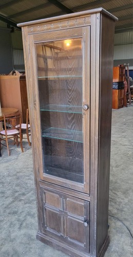 Dark ercol tall glazed cabinet - glazed,