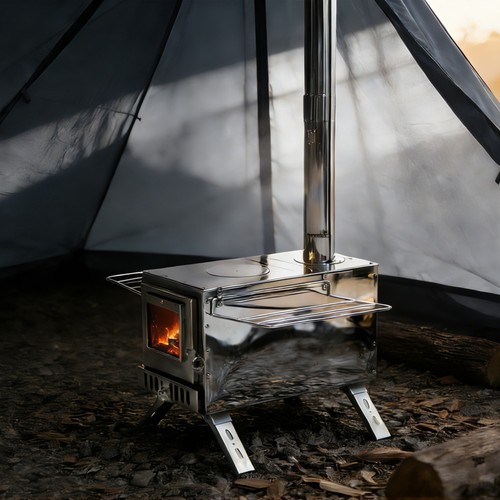 Wood burning stove tent - burning,