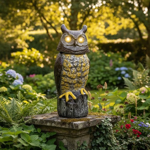 Solar garden owl with glowing - garden,