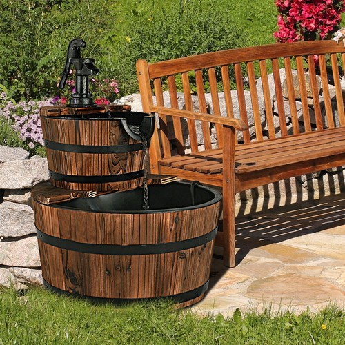 Garden wooden barrel fountain - wooden,