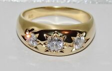 9ct Yellow Gold on Silver 3 Stone Men's Gypsy Ring P to Z + 1 -Simulated Diamond