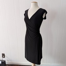 Vintage Black Jersey V-Neck Dress