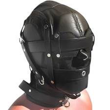 Real Leather Bondage Hood BDSM
