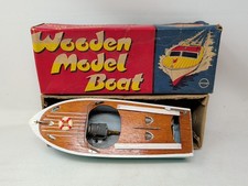 VINTAGE JAPAN UNION WOODEN MODEL BOAT WITH ORIGINAL BOX BATTERY POWERED – 1950S