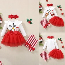 Newborn Baby Girl First Christmas Santa Romper Tops Tutu Skirt Dress Outfit Set