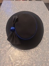 Vintage Whiteley 1980s wedding hat, black with blue trim & bow detail
