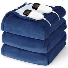 Heated Electric Blanket King Size - 90" x 100" Heating King, Navy Blue 