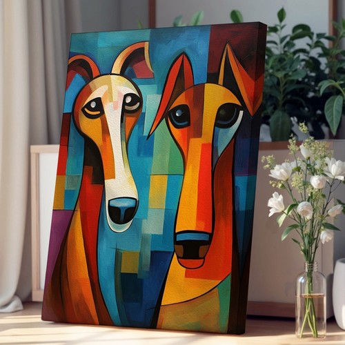 Greyhound cubism canvas - cubism,