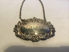 Antique Sterling Silver Whiskey Decanter Label 2 1/2" Long 1 1/2" High Birm 