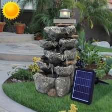 Natural Slate Garden Water Feature Outdoor LED Fountain Waterfall Electric/Solar