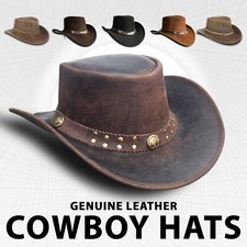 Cowboy Hat Men's Real Leather Australian Western Cowboy Tan Crazy Horse Bush Hat