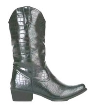 cowboy rodeo line dancing womens Black Croc PU leather pull on calf boots UK 3 
