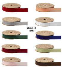 Velvet Ribbon 25mm x 20m Rolls Various Colour Neat Edge Wedding Christmas Crafts