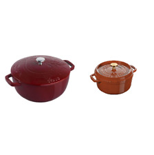 STAUB 2PCS:  24cm CAST IRON DRAGON FRENCH OVEN BORDEAUX +22CM CINNAMON COCOTTE