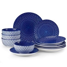 vancasso 12-piece Blue Porcelain Bowls and Plates Set Tableware Dining Set for 4