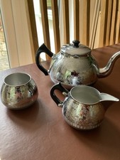Vintage Swan Brand Cromalin Plated Carlton TeaPot, Milk Jug, & Sugar Bowl Set