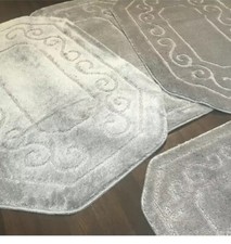 ROMANY GYPSY WASHABLE FULL SET OF MATS/RUGS 75X125CM SIZE NON SLIP SILVER/GREY