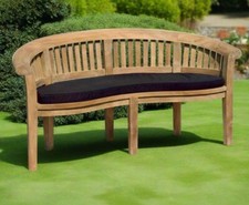 Teak Thick 12cm Banana Curved Garden Bench Wooden Outdoor 3 Seater Free Cushion!