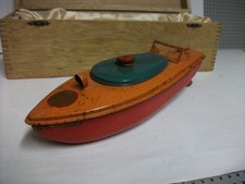 ORIGINAL SUTCLIFFE TIN PLATE CLOCKWORK BOAT "RACER 1" G/C WORKING & ALL PARTS