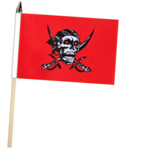 Pirate Red Large Hand Flag With Wooden Pole (18" x 12)