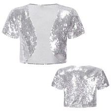 Girls Glitter Sequins Cardigan Short Jacket Short Sleeve Bolero Shrug Outerwear
