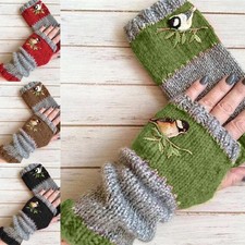 Womens Birds Embroidery Gloves