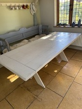 White Rustic Farmhouse Country Dining Table 214cm Long Seats 8 - Delivery