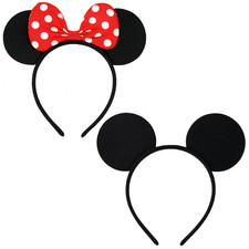 Mouse Ears Fancy Dress Minnie Mickey Costume Bow Black Hairband Headband Adults