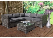 Rattan Garden Furniture Corner Sofa Set & Table - Charcoal Grey Signature Weave