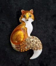 Enamel Orange Fox Brooch
