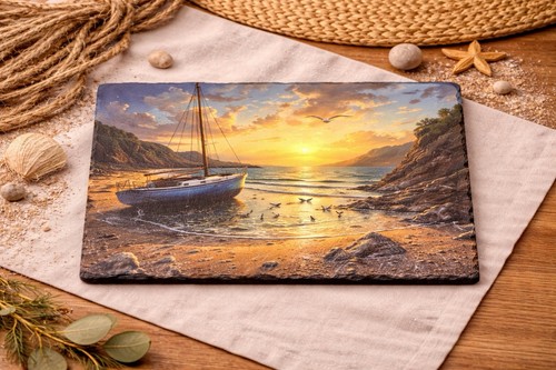 Coastal sunset sailboat - sunset, slate