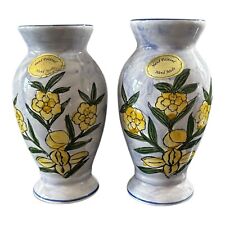Vintage Pair of Flora Hand painted Handmade Small Vases Daffodils? x2 Yellow
