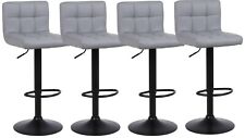4 X Grey Bar Stools Breakfast Chairs Faux Leather Swivel, Black Metalwork