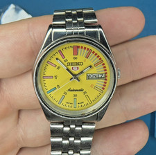 Vintage Seiko Sports Automatic 5 Watch Yellow Dial 6309A