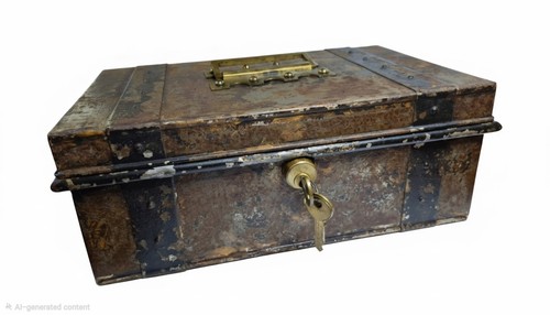 Title antique steel strongbox - steel,