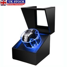 Single Automatic Watch Winder With LED Light 2 Rotation Modes PU Leather Black