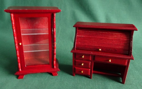 Dolls house set mahogany glass - dolls,
