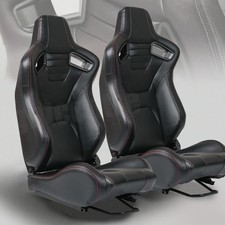 2X Black Universal Reclinable Bucket Seat Adjustable Racing Seat with 2 Sliders