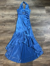 Taboo Dress Womens S Blue Halter Fairy Sparkly Asymmetrical Flare Prom Vtg Y2K