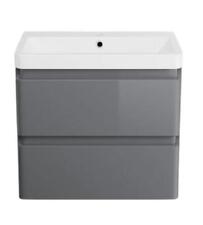Bathroom Cabinet Vanity Unit Sink Basin Storage Ceramic Wall Hung 600 Grey
