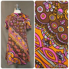Vintage Late 60s Early 70s Psychedelic Shift Dress Knit Polyester Size Small