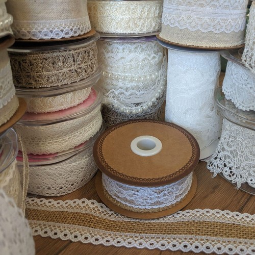 Lace hessian ribbon vintage - lace,