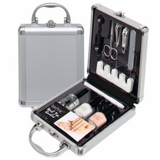 French Manicure Gift Set Nail Polish Varnish Kit Pink White Clear Top Coat +Case