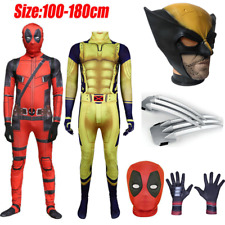 Kids Boys Deadpool Wolverine Cosplay Halloween Costume Mens Jumpsuit Headgear UK