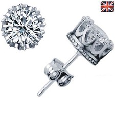 925 Sterling Silver Stud Crown Round Crystal Earrings 6mm CZ Cubic Zirconia